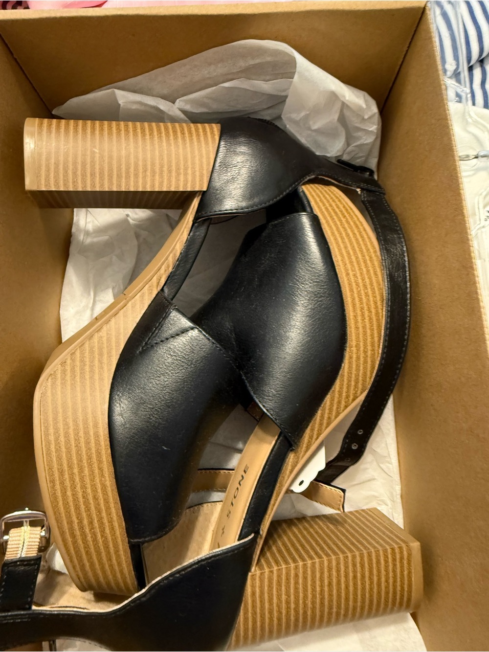 Sun + Stone Black Platform Block Heel Sandals